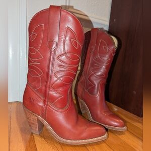 Vintage Frye Red Leather Cowboy Boots